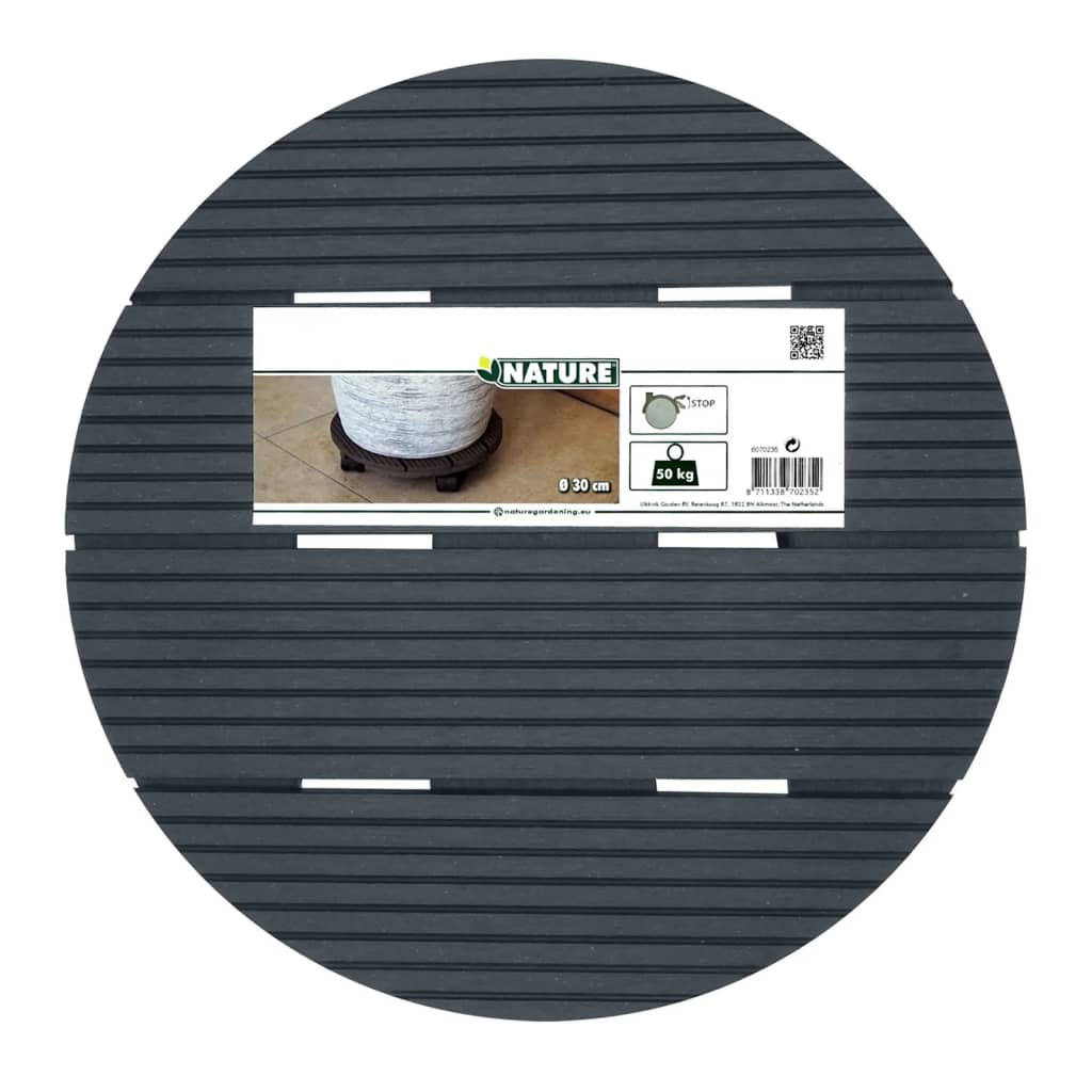 Nature Round Plant Trolley - Ø30cm, Anthracite Wood, Sturdy & Mobile Plant Stand