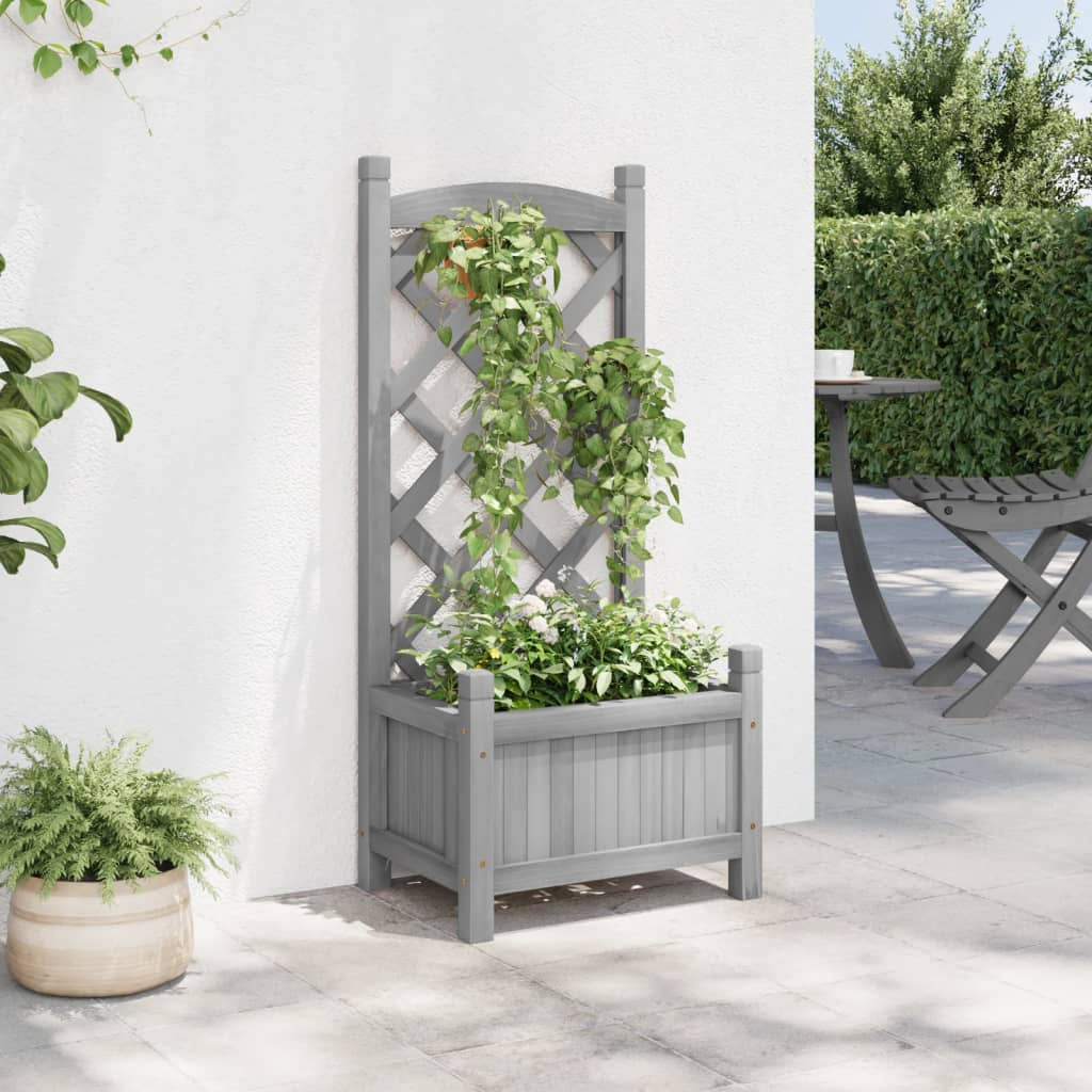 vidaXL Grey Solid Fir Wood Planter with Trellis - Durable & Stylish Design
