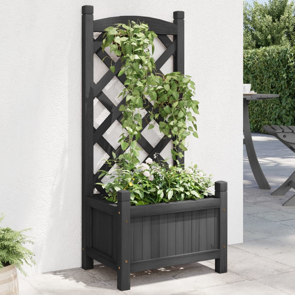 vidaXL Black Solid Fir Wood Planter with Trellis - Sturdy & Elegant Design