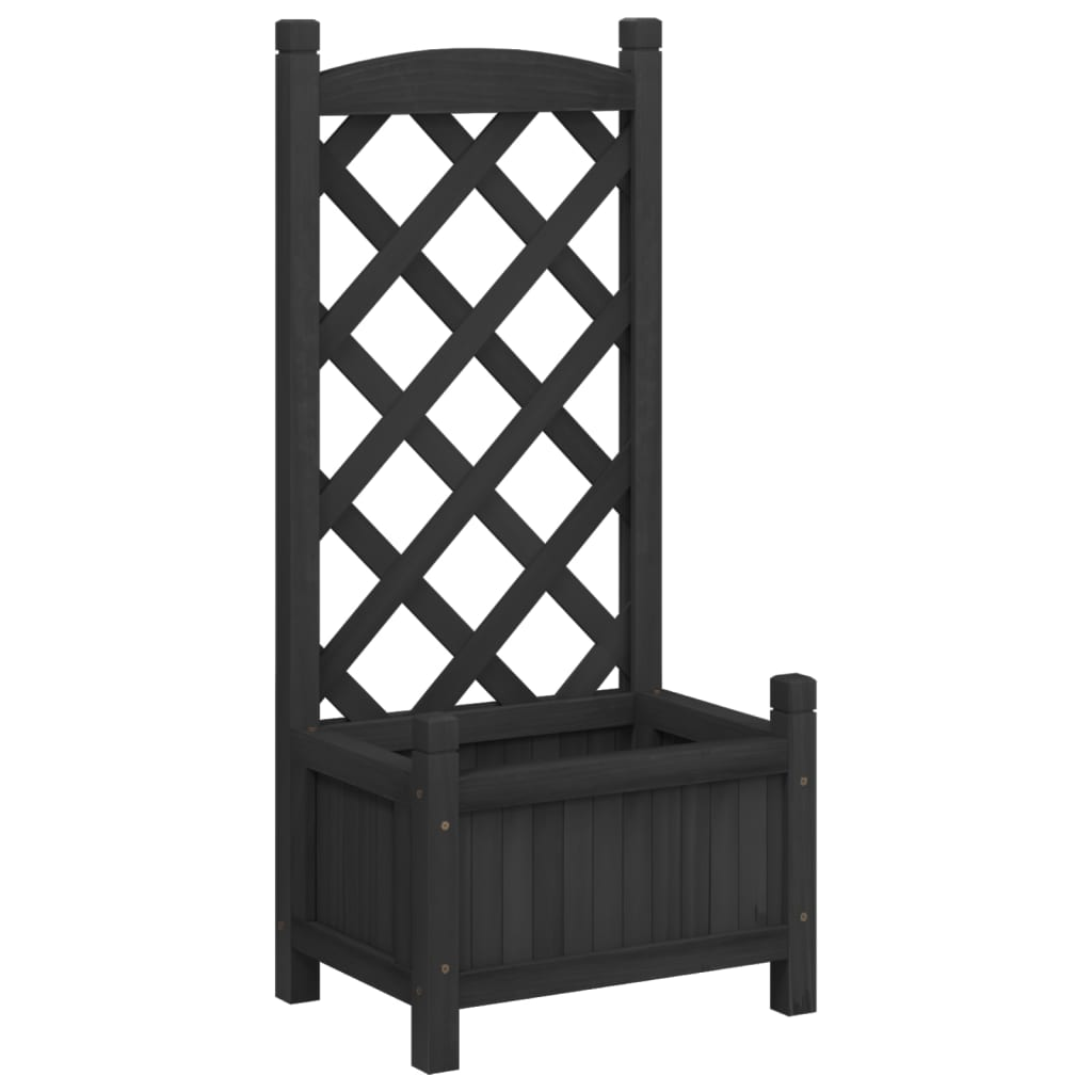 vidaXL Black Solid Fir Wood Planter with Trellis - Sturdy & Elegant Design