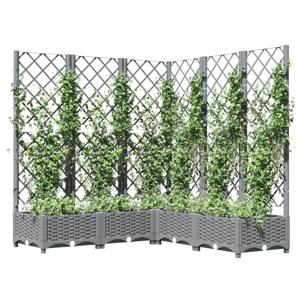 vidaXL 120x120x121.5cm Light Grey Polypropylene Garden Planter w/ Trellis