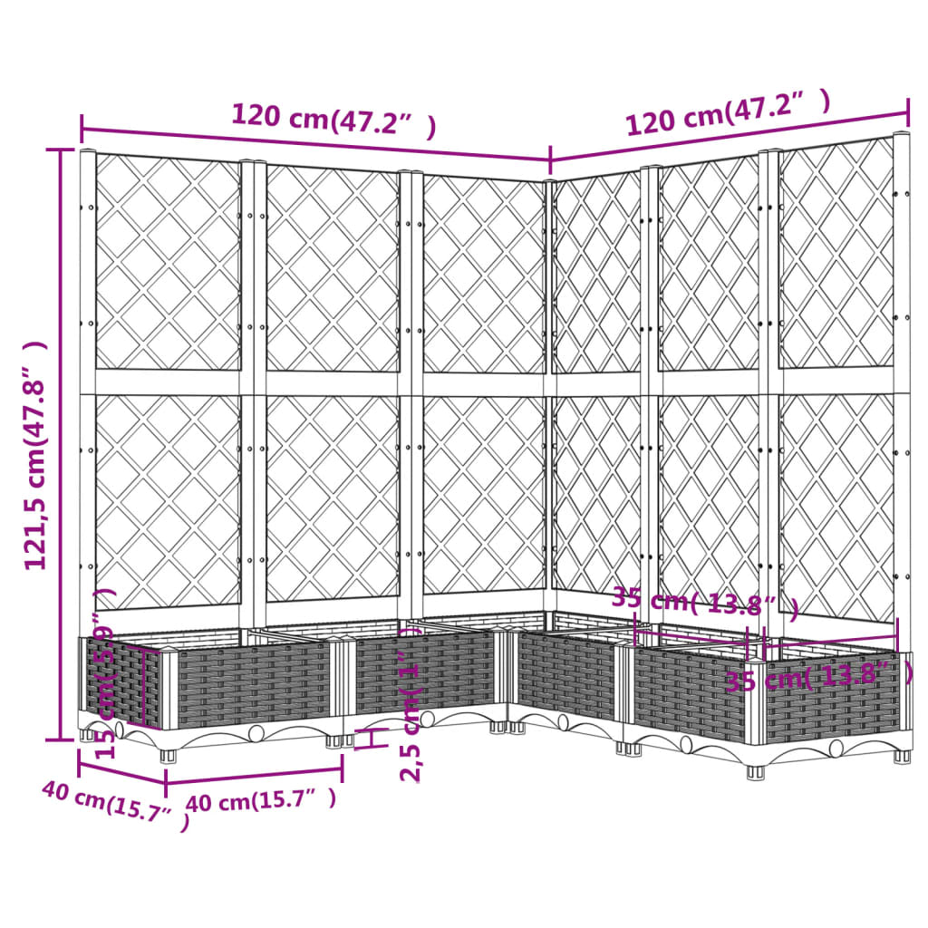 vidaXL 120x120x121.5cm Light Grey Polypropylene Garden Planter w/ Trellis