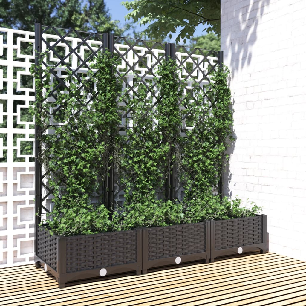 vidaXL Garden Planter with Trellis Black 120x40x121.5 cm Polypropylene