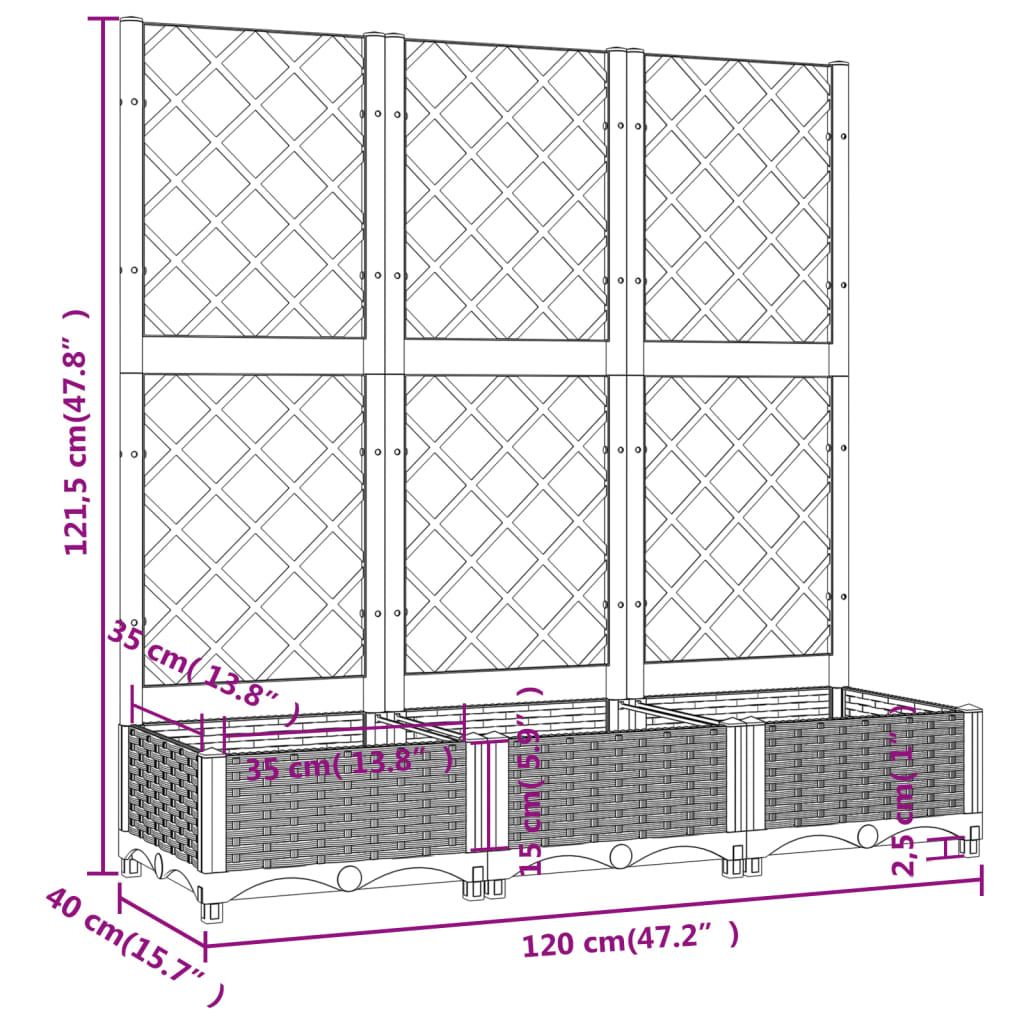 vidaXL Garden Planter with Trellis Black 120x40x121.5 cm Polypropylene