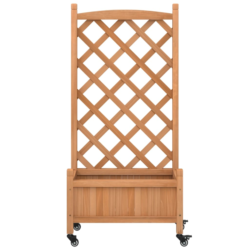 vidaXL Solid Fir Wood Planter w/ Trellis & Wheels in Brown