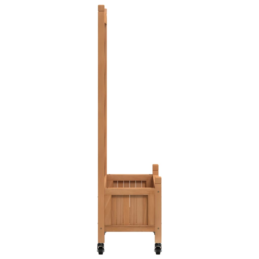 vidaXL Solid Fir Wood Planter w/ Trellis & Wheels in Brown