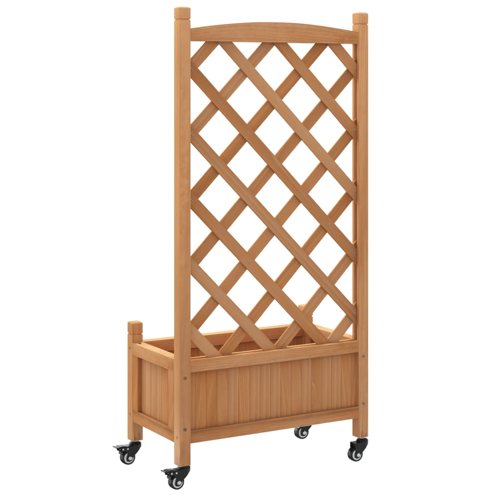 vidaXL Solid Fir Wood Planter w/ Trellis & Wheels in Brown