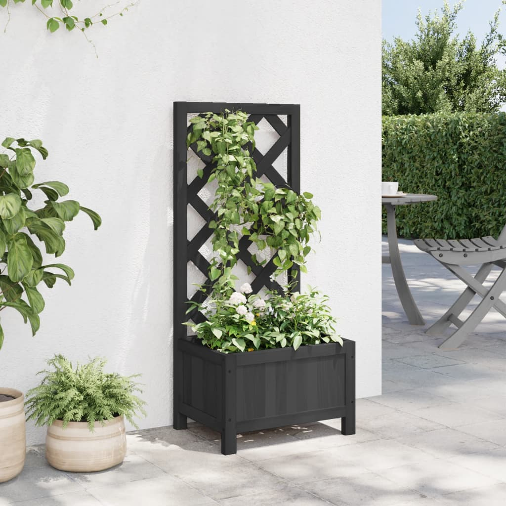 vidaXL Planter with Trellis Black Solid Wood Fir