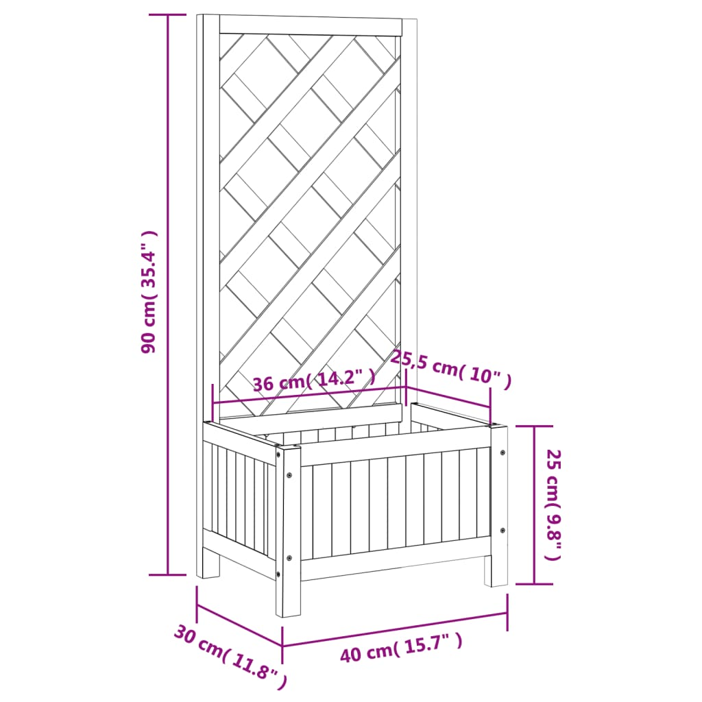vidaXL Planter with Trellis Black Solid Wood Fir