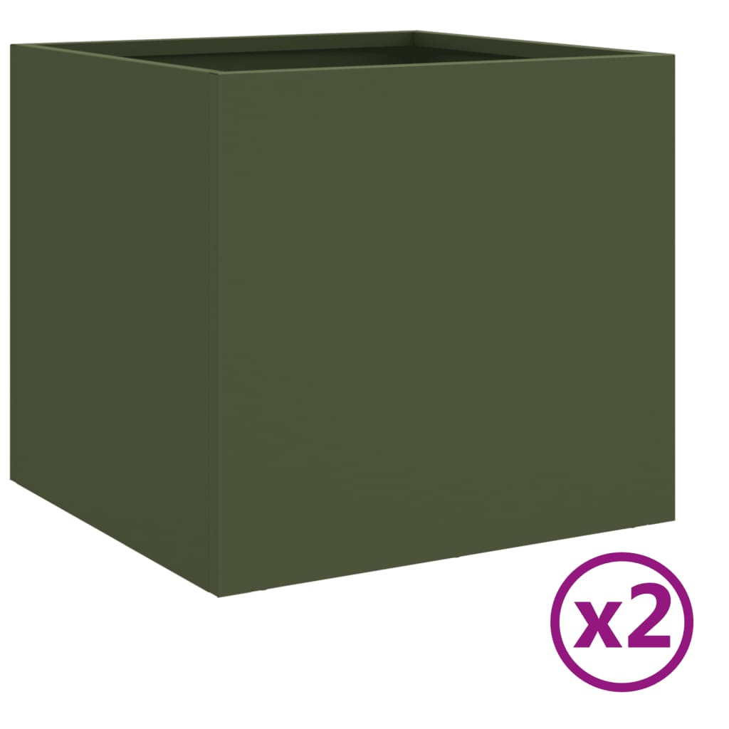 vidaXL Planters 2 pcs Olive Green 32x30x29 cm Cold-rolled Steel