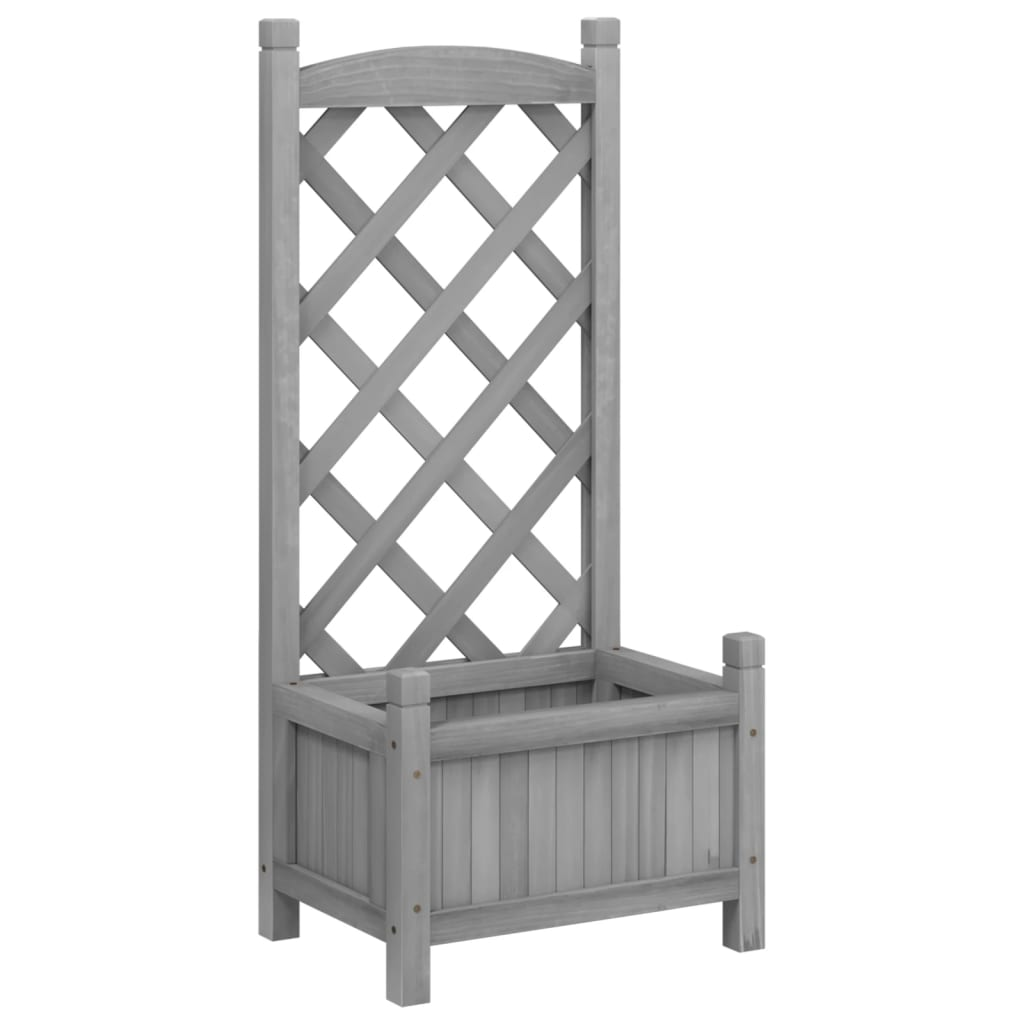 vidaXL Grey Solid Fir Wood Planter with Trellis - Durable & Stylish Design