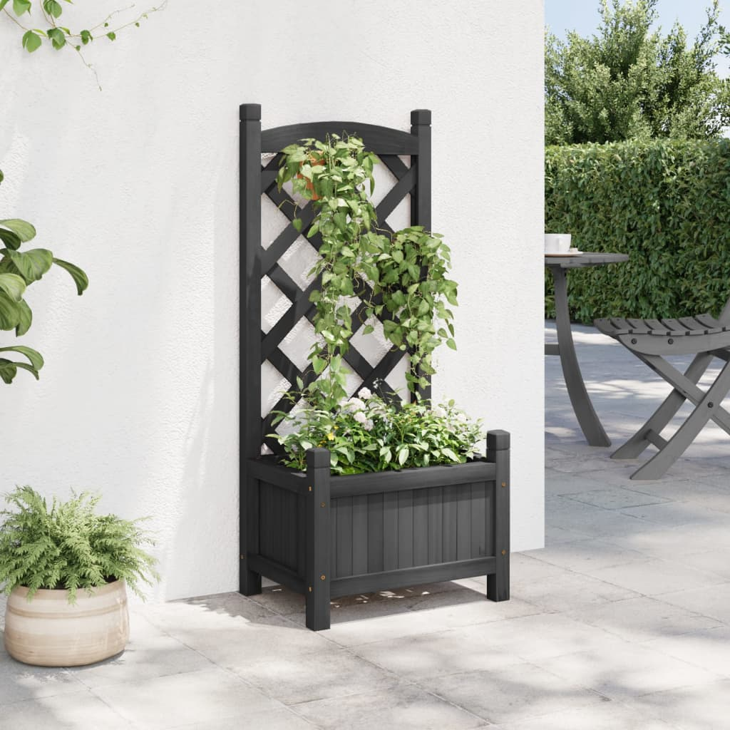 vidaXL Black Solid Fir Wood Planter with Trellis - Sturdy & Elegant Design