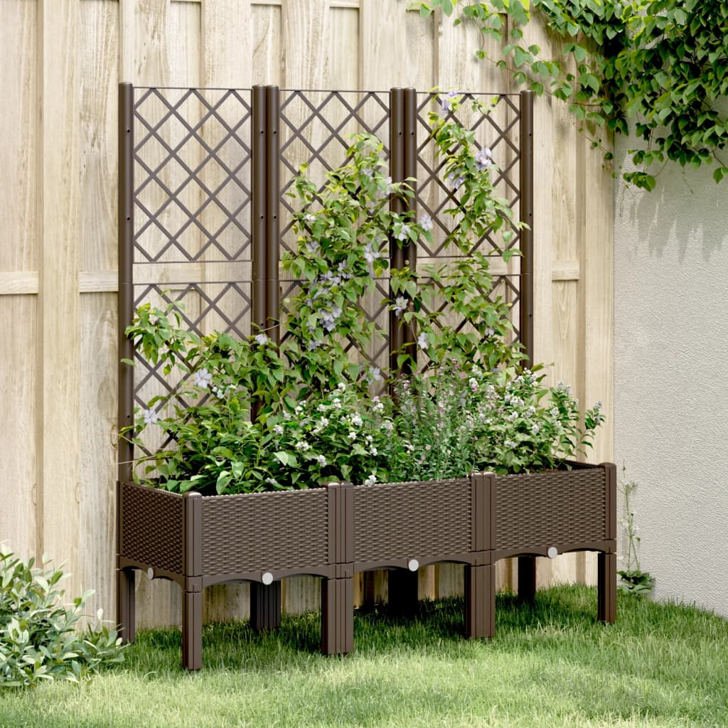 vidaXL Brown Polypropylene Garden Planter w/ Trellis - 120x40x142cm, Durable & Attractive