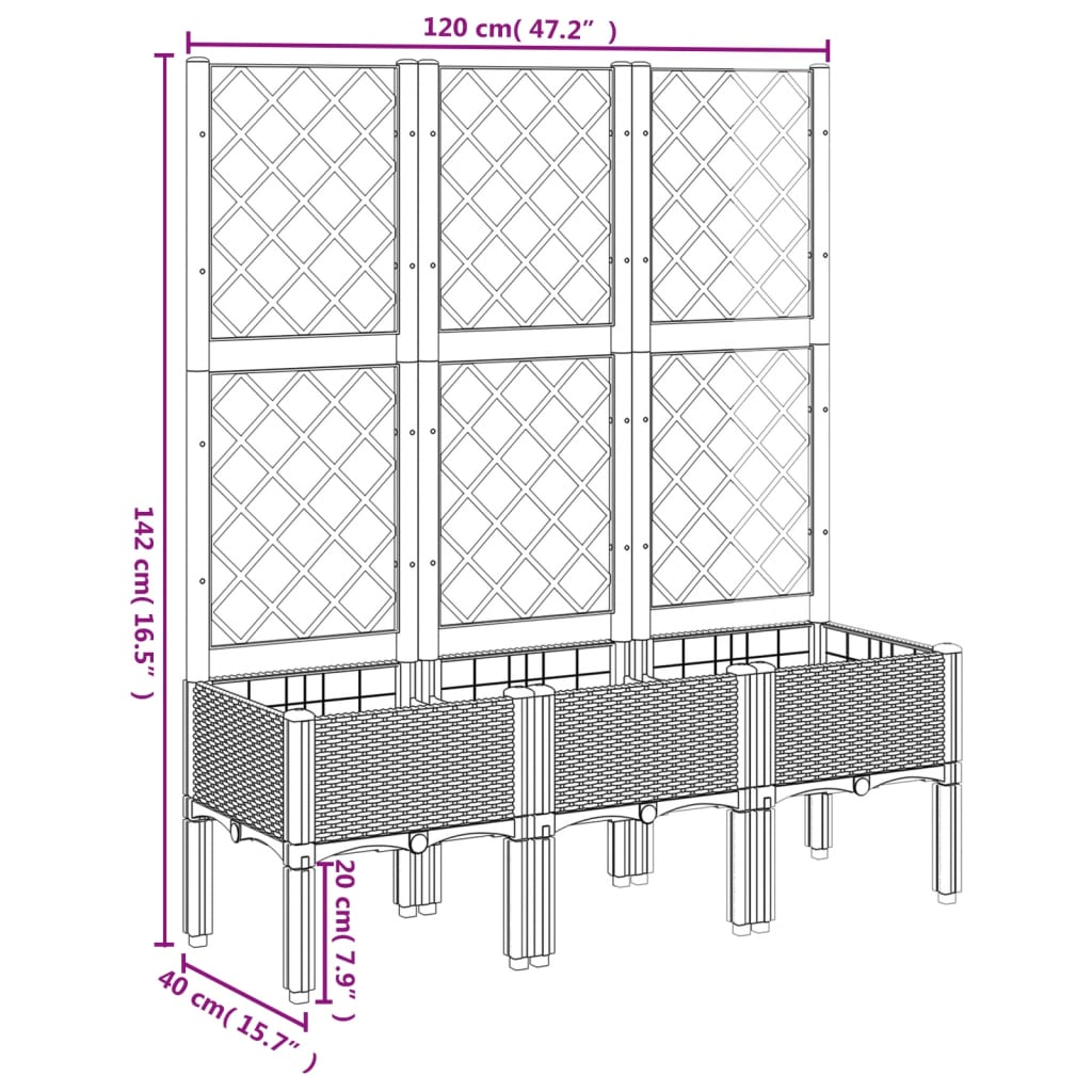 vidaXL Brown Polypropylene Garden Planter w/ Trellis - 120x40x142cm, Durable & Attractive