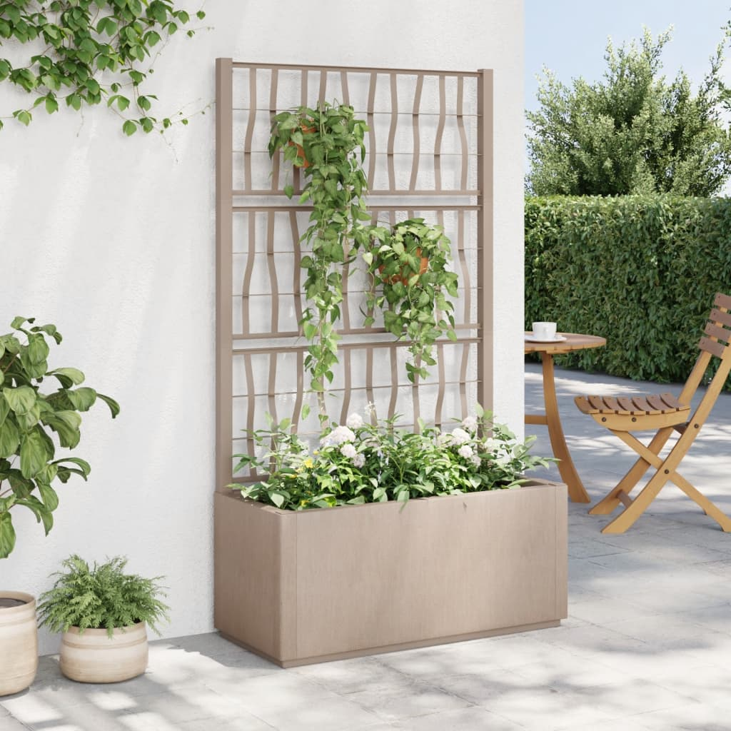 vidaXL 80x36x140cm Light Brown PP Garden Planter with Trellis