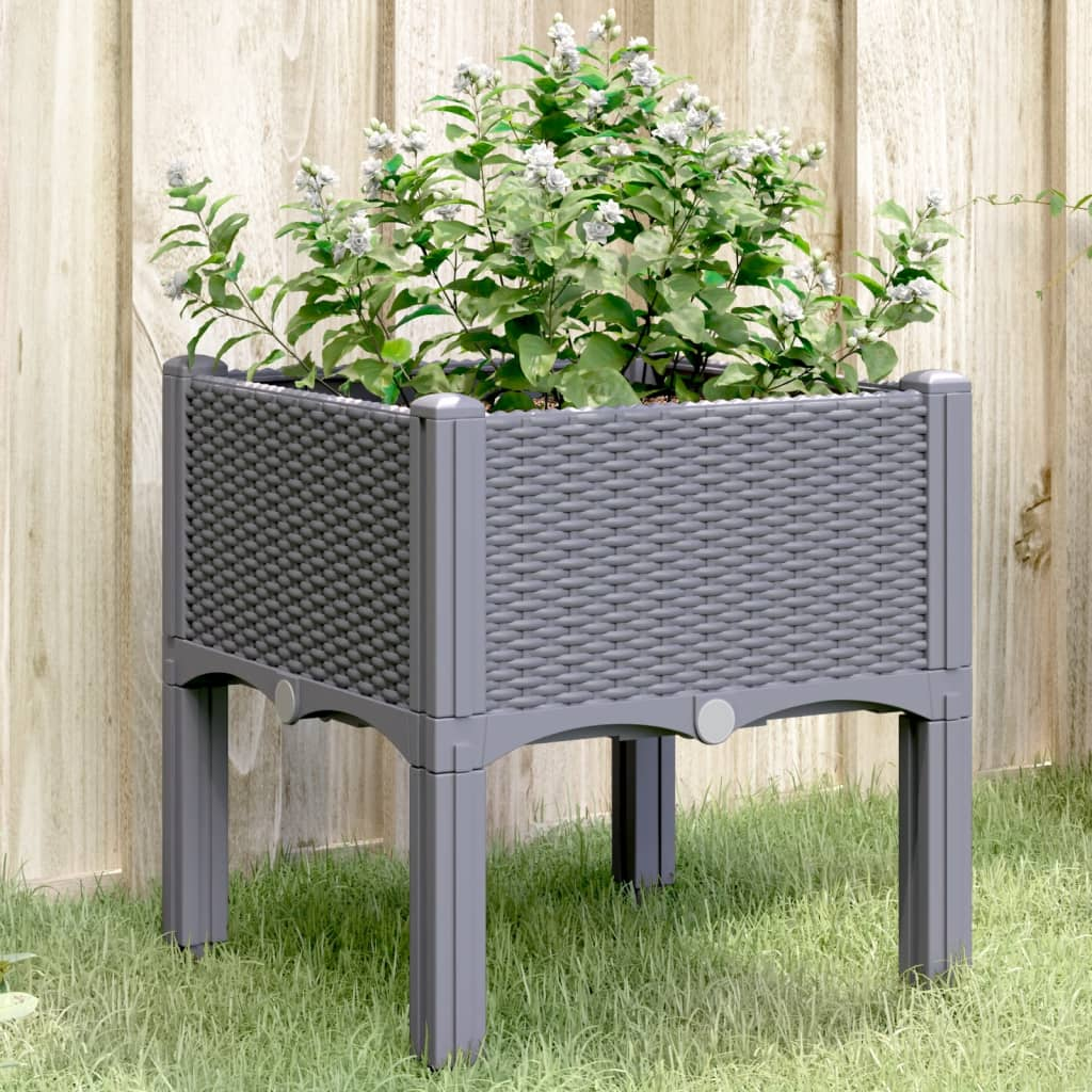 vidaXL Grey Polypropylene Garden Planter with Legs - 40x40x42cm, Sturdy & Stylish