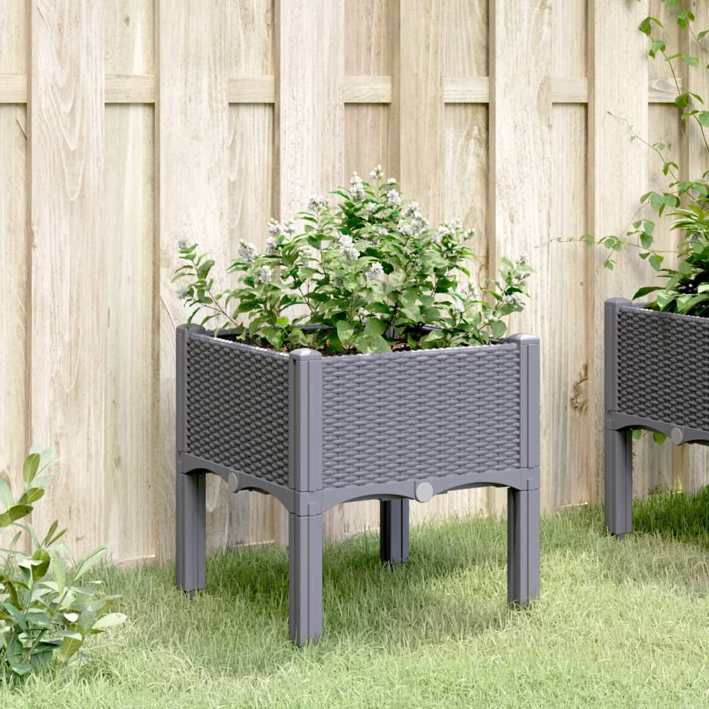 vidaXL Grey Polypropylene Garden Planter with Legs - 40x40x42cm, Sturdy & Stylish