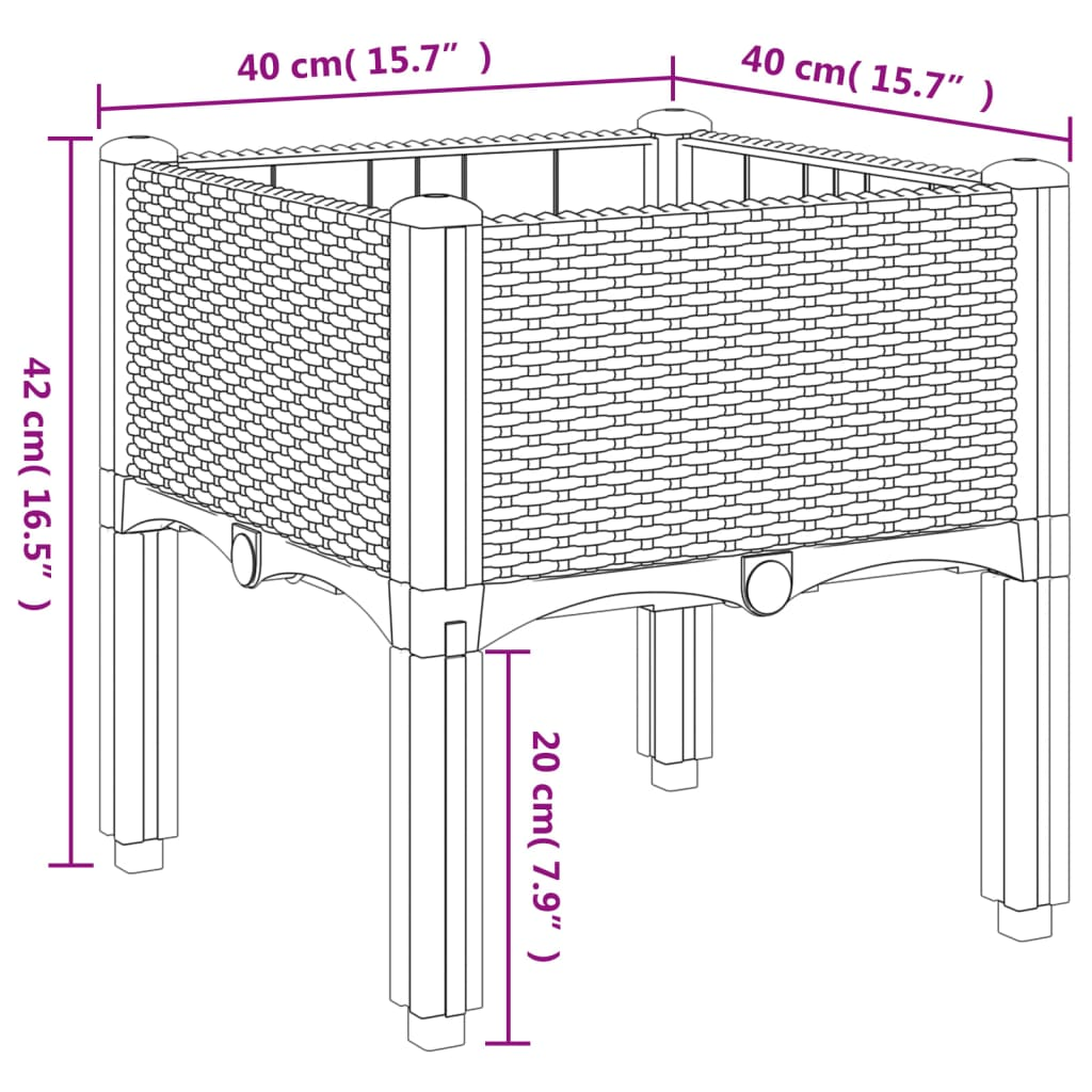 vidaXL Garden Planter with Legs Black 40x40x42 cm Polypropylene