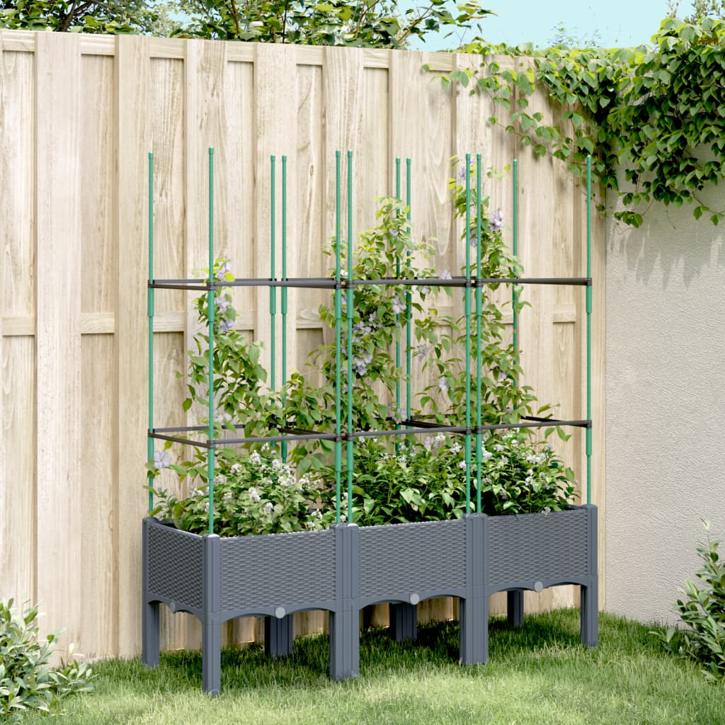 vidaXL Grey Polypropylene Garden Planter w/ Trellis 120x40x142.5cm - Sturdy & Stylish (80 characters)
