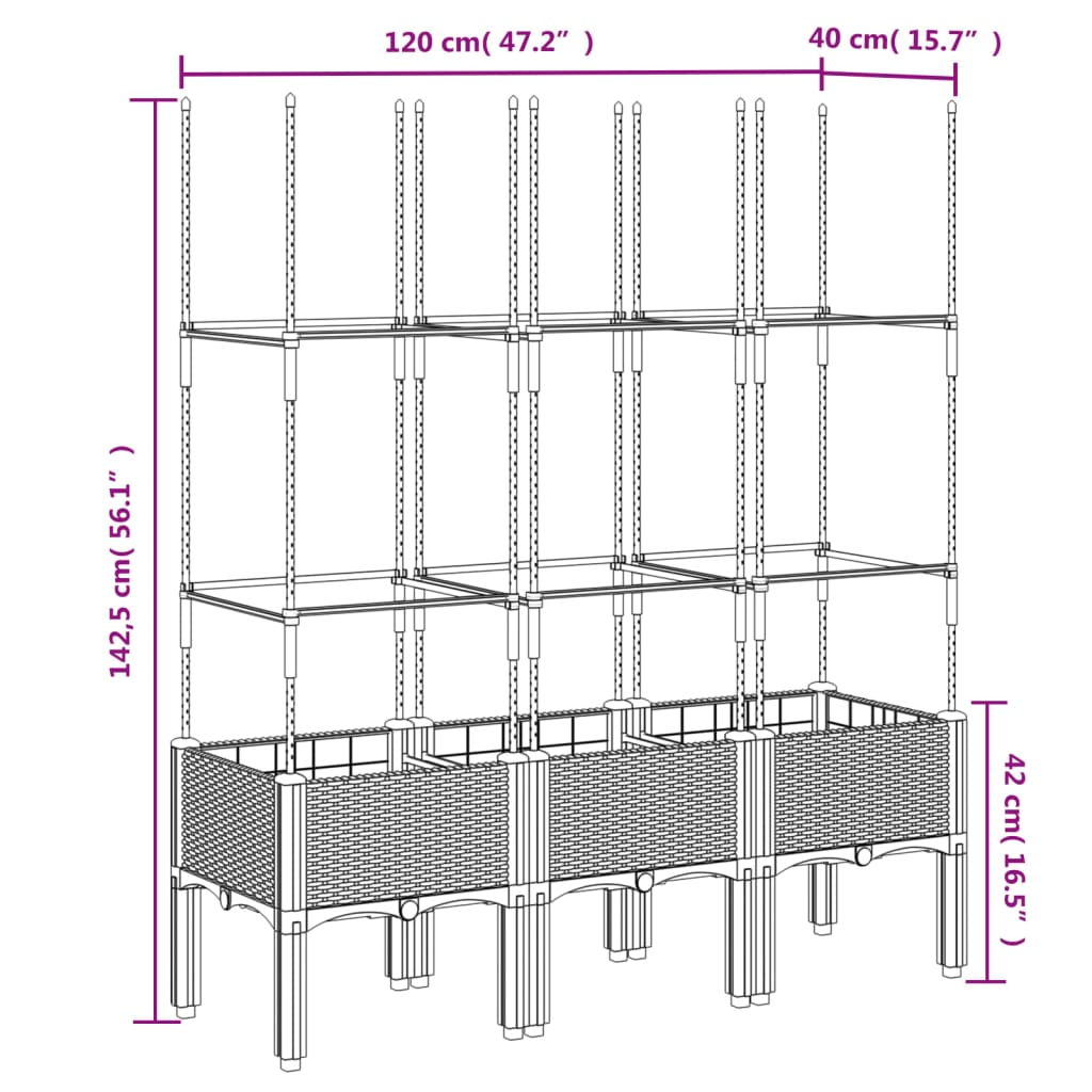vidaXL Grey Polypropylene Garden Planter w/ Trellis 120x40x142.5cm - Sturdy & Stylish (80 characters)