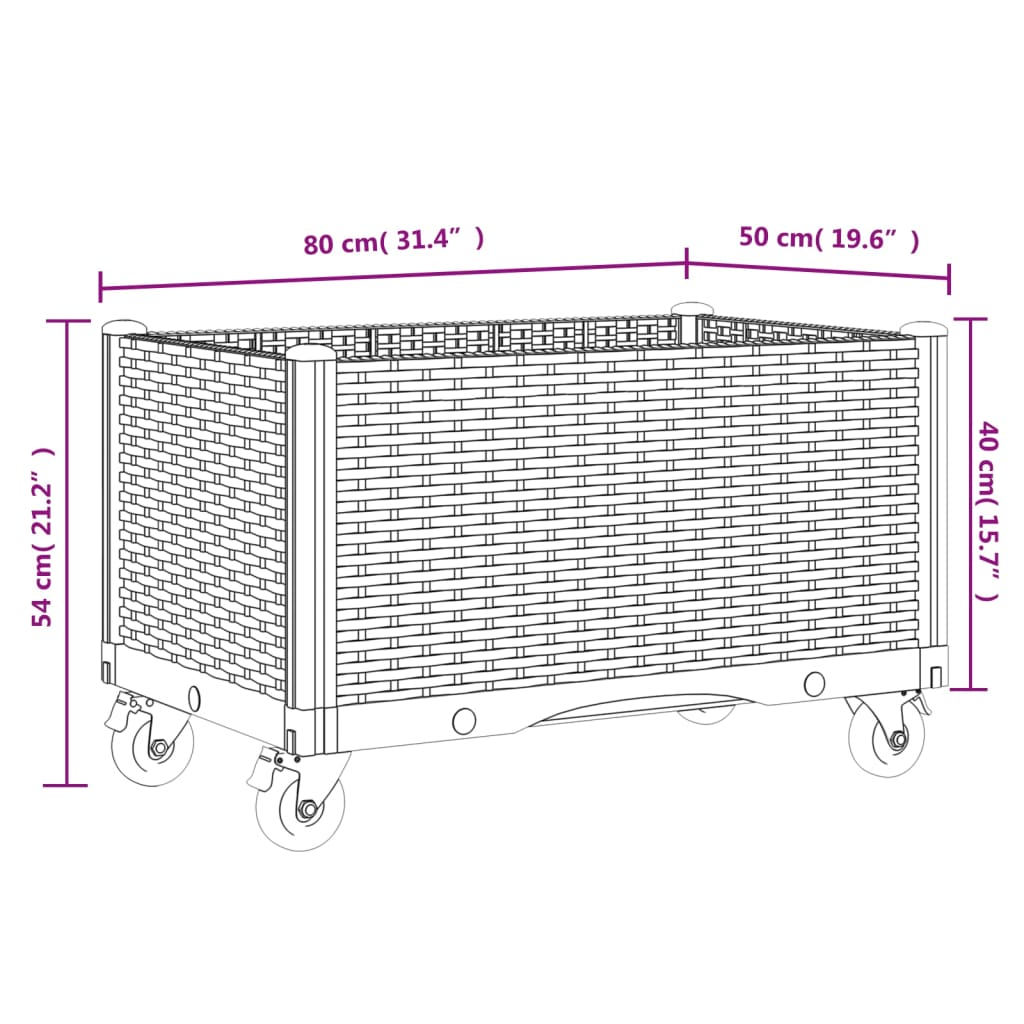 vidaXL Garden Planter with Wheels Grey 80x50x54 cm PP