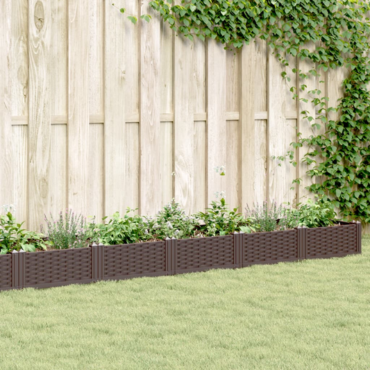 vidaXL 362.5x42.5x28.5cm Brown Polypropylene Garden Planter with Pegs