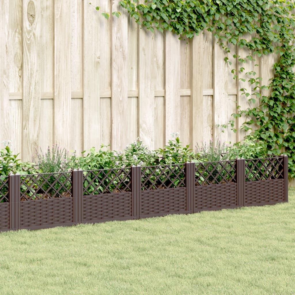vidaXL 363.5x43.5x43.5cm Brown Polypropylene Garden Planter with Pegs