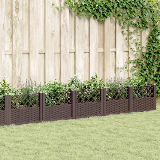 vidaXL 363.5x43.5x43.5cm Brown Polypropylene Garden Planter with Pegs