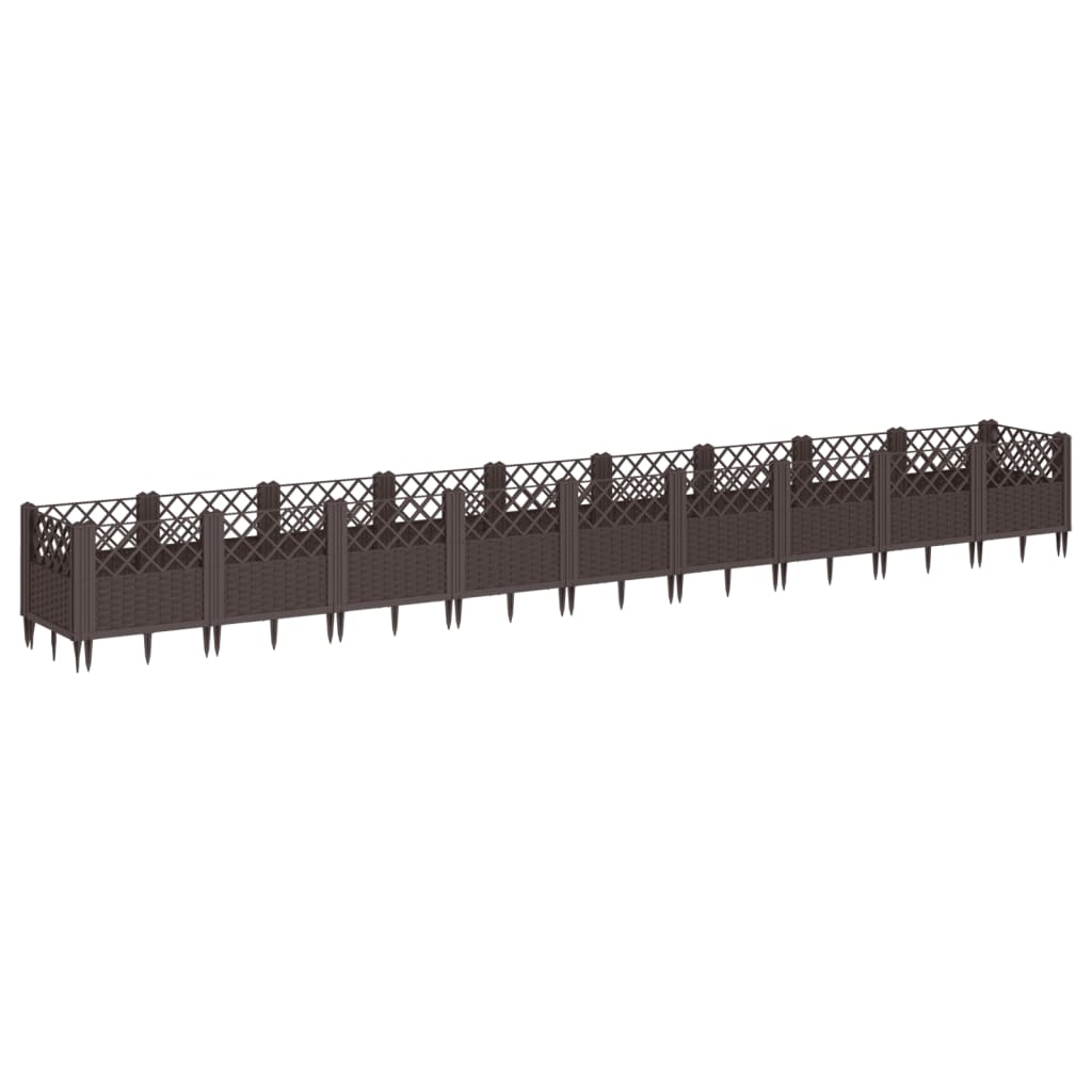 vidaXL 363.5x43.5x43.5cm Brown Polypropylene Garden Planter with Pegs