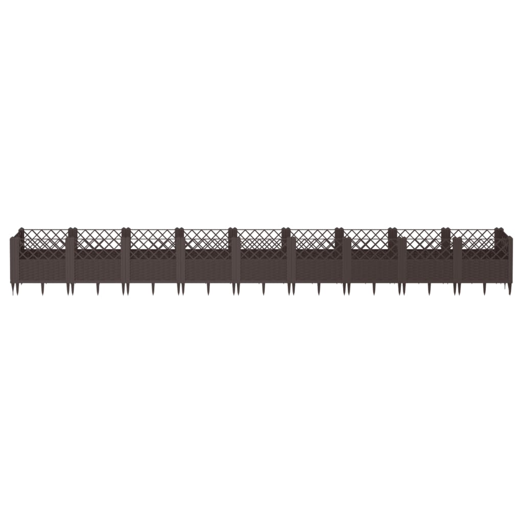 vidaXL 363.5x43.5x43.5cm Brown Polypropylene Garden Planter with Pegs