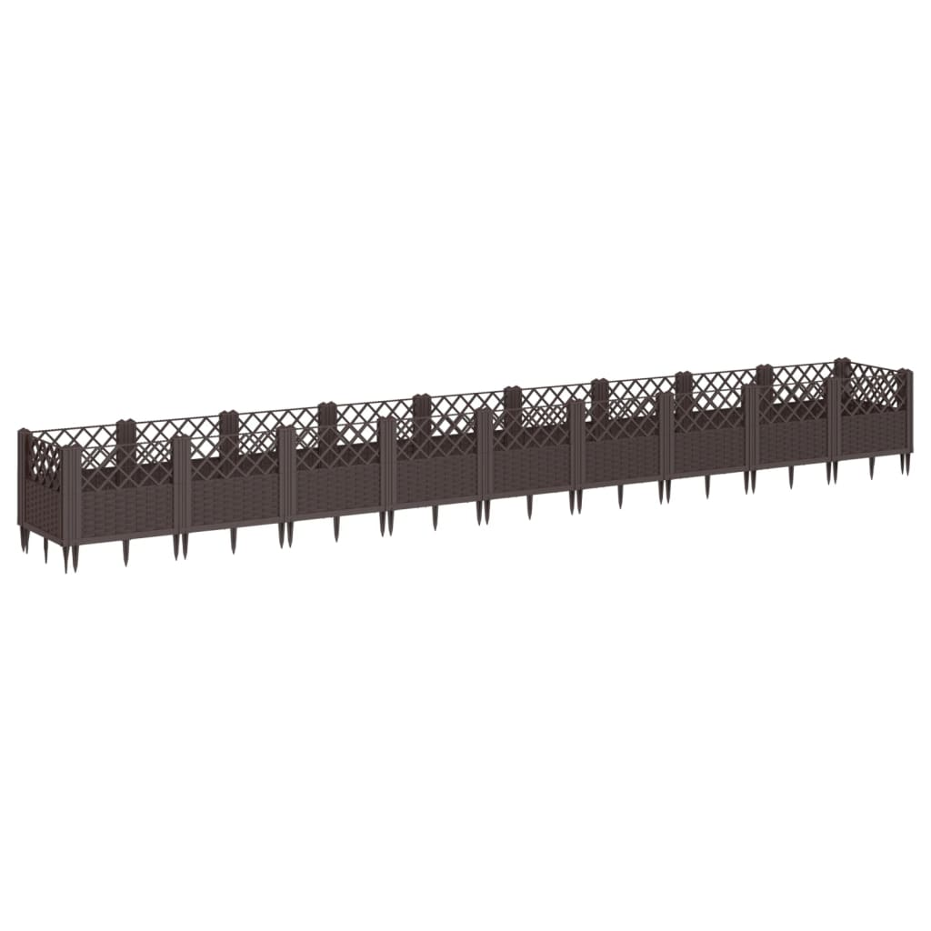 vidaXL 363.5x43.5x43.5cm Brown Polypropylene Garden Planter with Pegs