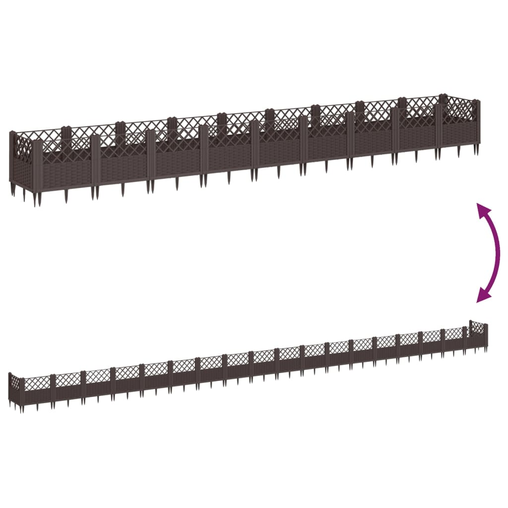 vidaXL 363.5x43.5x43.5cm Brown Polypropylene Garden Planter with Pegs