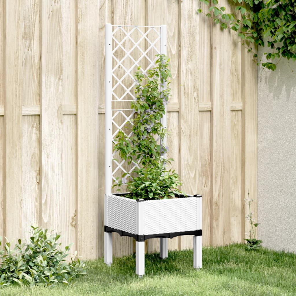 vidaXL 40x40x142cm White Polypropylene Garden Planter with Trellis
