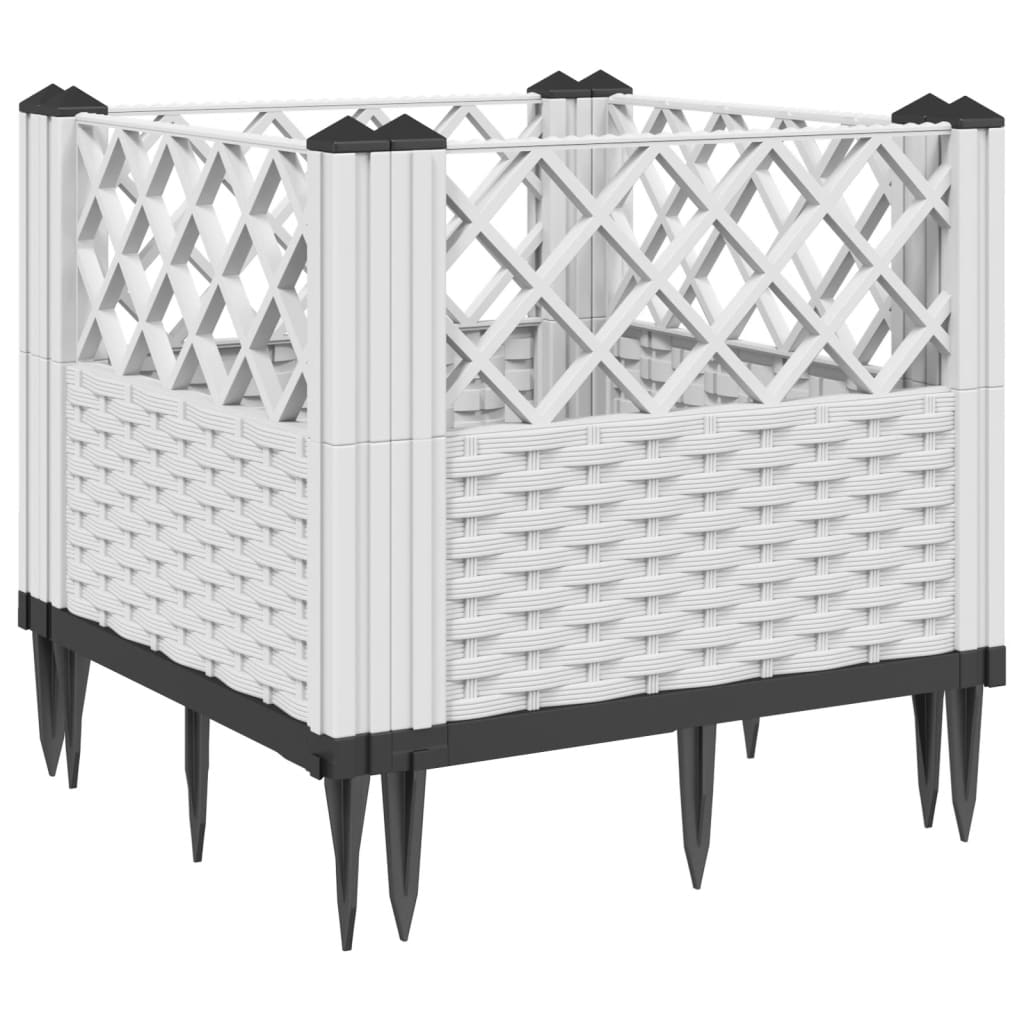 vidaXL 43.5x43.5x43.5cm White Polypropylene Garden Planter with Pegs