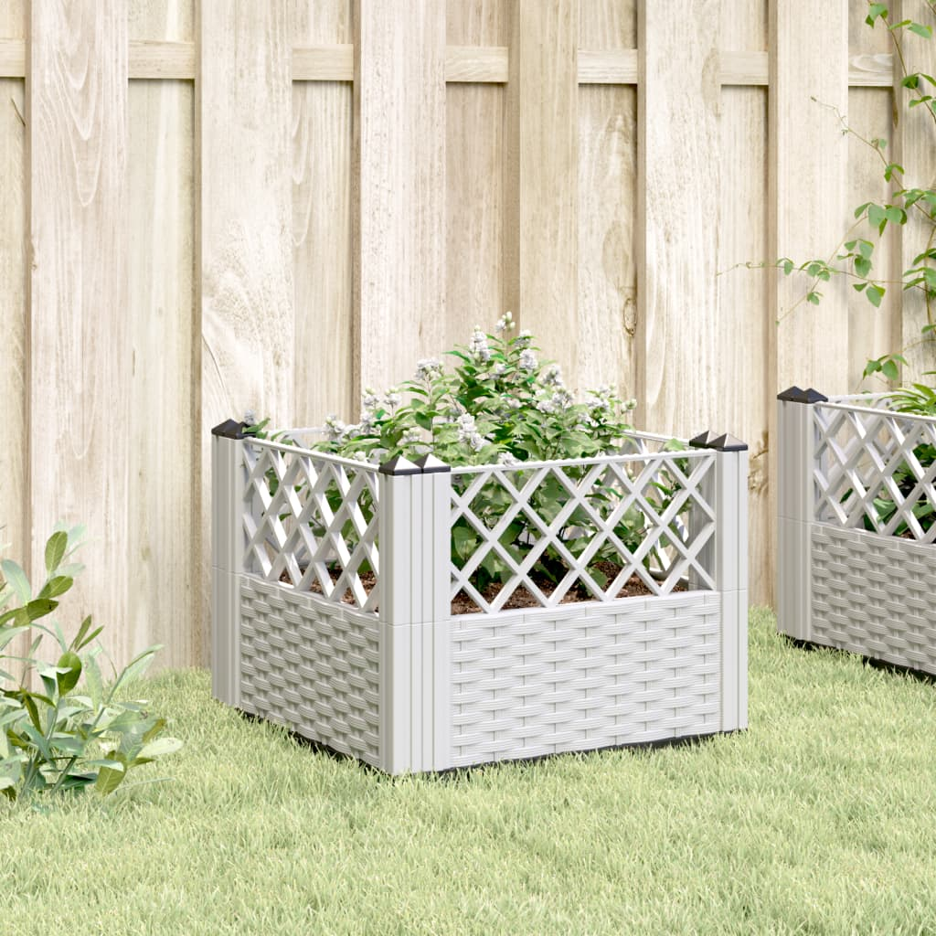 vidaXL 43.5x43.5x43.5cm White Polypropylene Garden Planter with Pegs