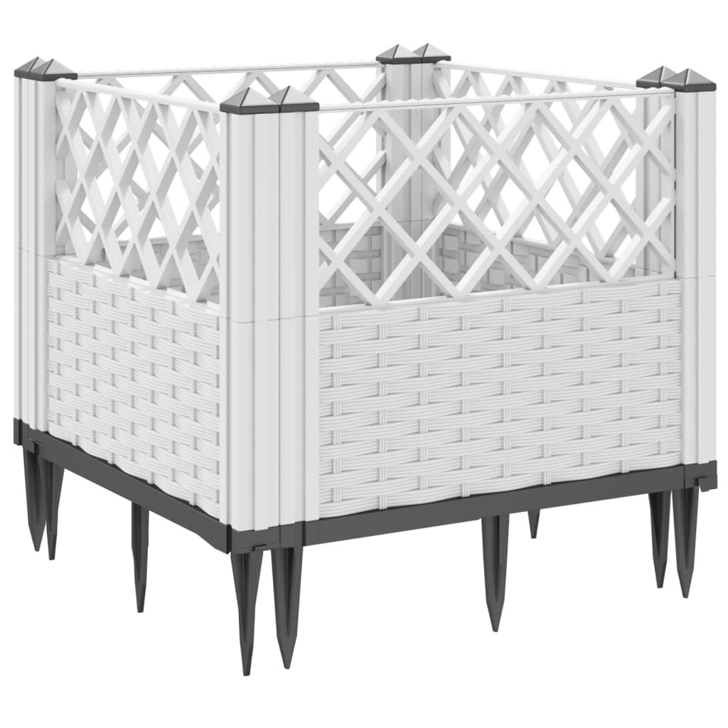 vidaXL 43.5x43.5x43.5cm White Polypropylene Garden Planter with Pegs