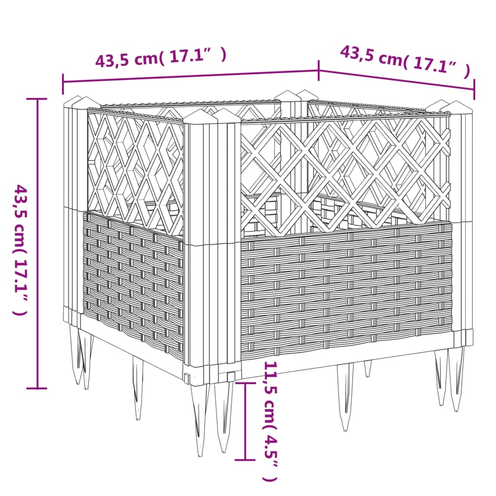 vidaXL 43.5x43.5x43.5cm White Polypropylene Garden Planter with Pegs