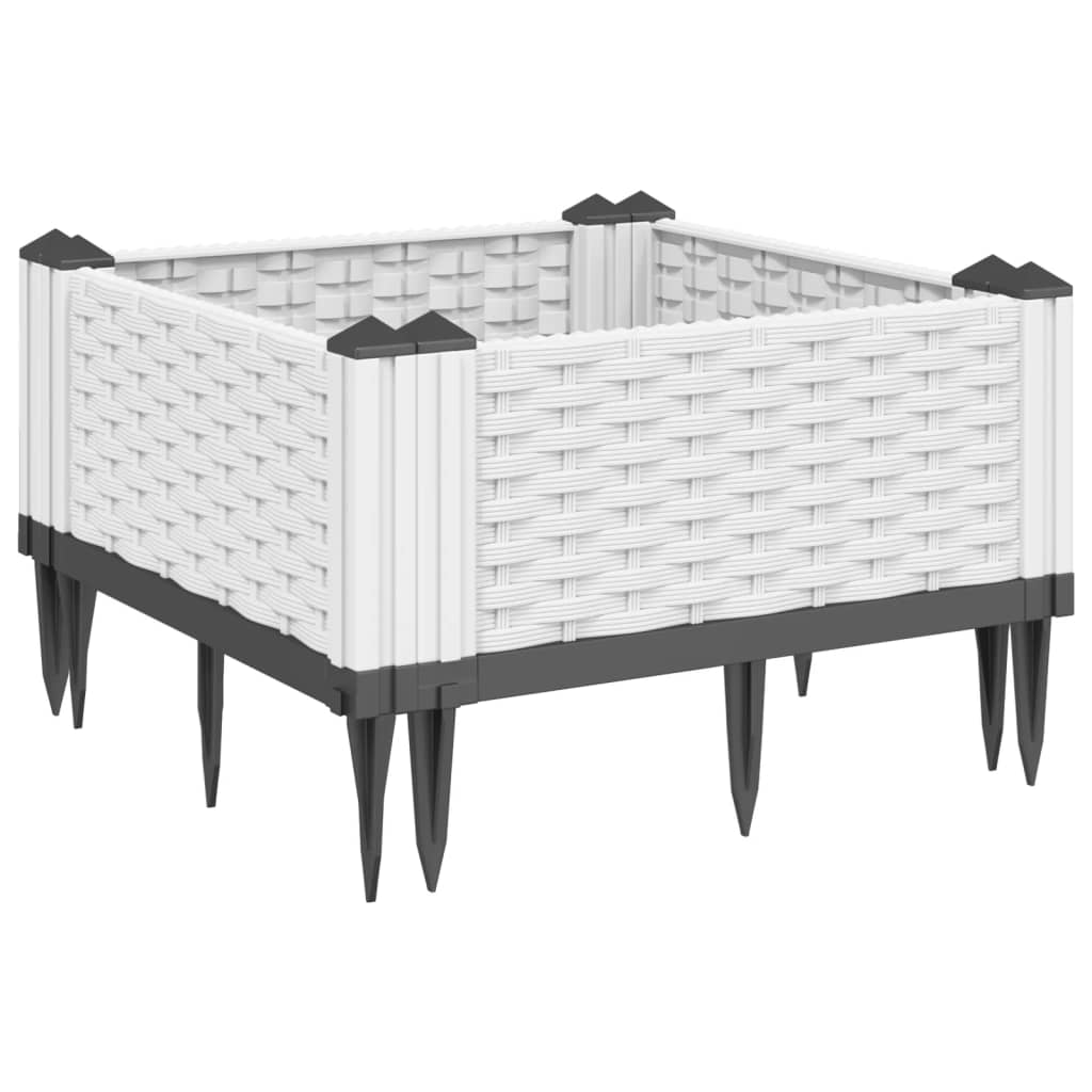 vidaXL 42.5x42.5x28.5cm White Polypropylene Garden Planter with Pegs