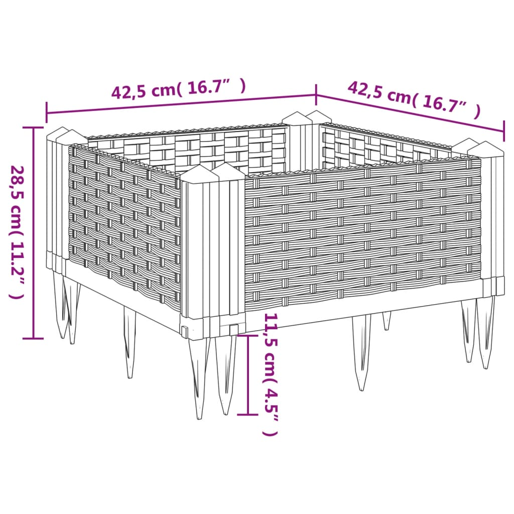 vidaXL 42.5x42.5x28.5cm White Polypropylene Garden Planter with Pegs