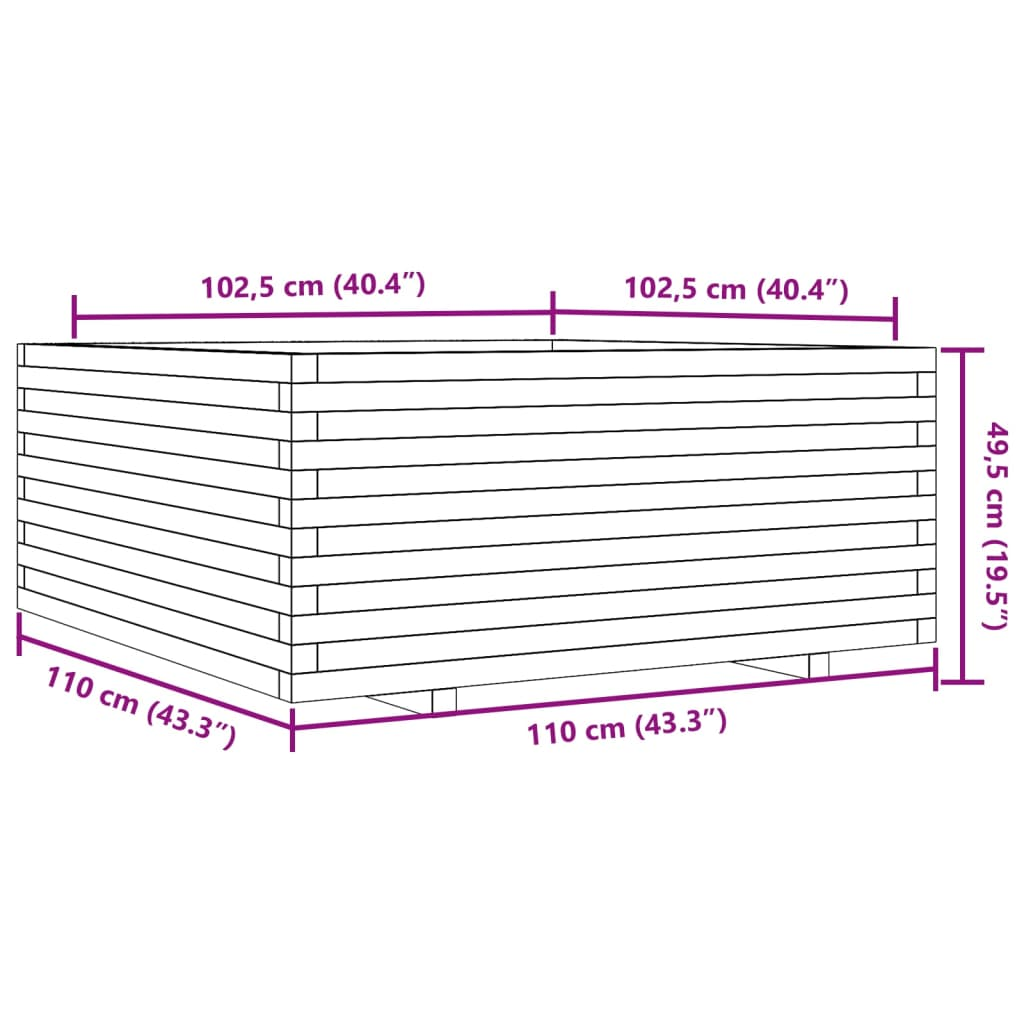 vidaXL Garden Planter 110x110x49.5 cm Solid Wood Pine