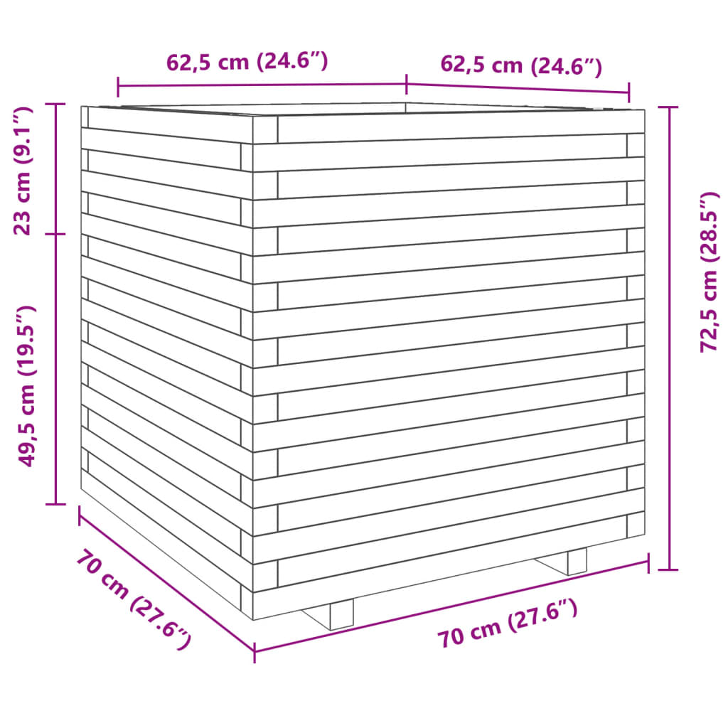 vidaXL Garden Planter White 70x70x72.5 cm Solid Wood Pine
