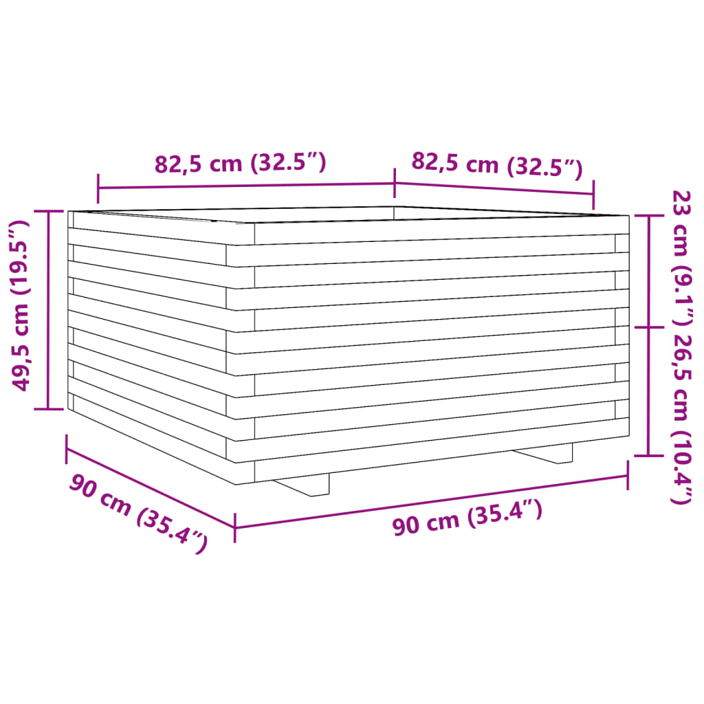 vidaXL Garden Planter 90x90x49.5 cm Impregnated Wood Pine