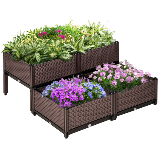 Outsunny 4pc 50x50x46.5cm 41L Self-Watering Raised Garden Bed Planter Box Kit w/Drainage