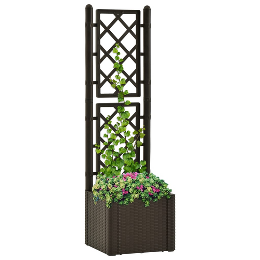 vidaXL Mocha Raised Garden Bed Planter w/ Self-Watering System and Trellis