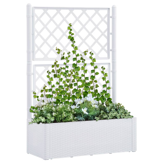 vidaXL White Raised Garden Bed Planter w/ Self-Watering System & Trellis