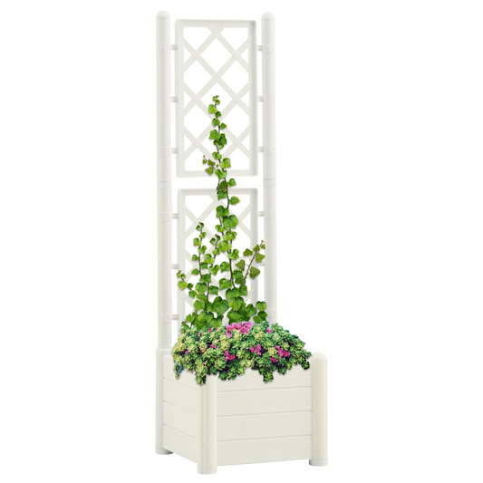 vidaXL Garden Planter with Trellis 43x43x142 cm PP White