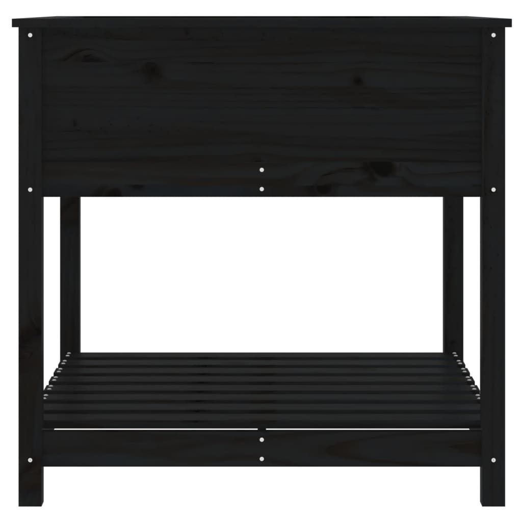 vidaXL 82.5x82.5x81cm Black Solid Pine Wood Planter with Shelf