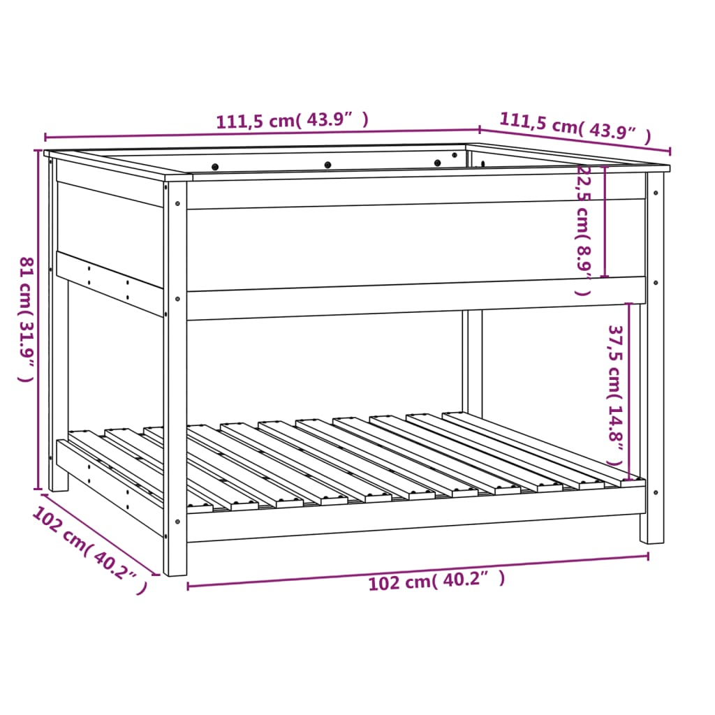 vidaXL Planter with Shelf 111.5x111.5x81 cm Solid Wood Pine