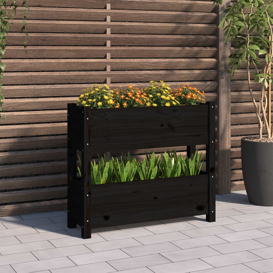 vidaXL Planter Black 77x25x66 cm Solid Wood Pine