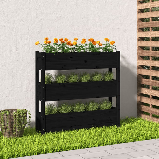 vidaXL Planter Black 112x25x104.5 cm Solid Wood Pine